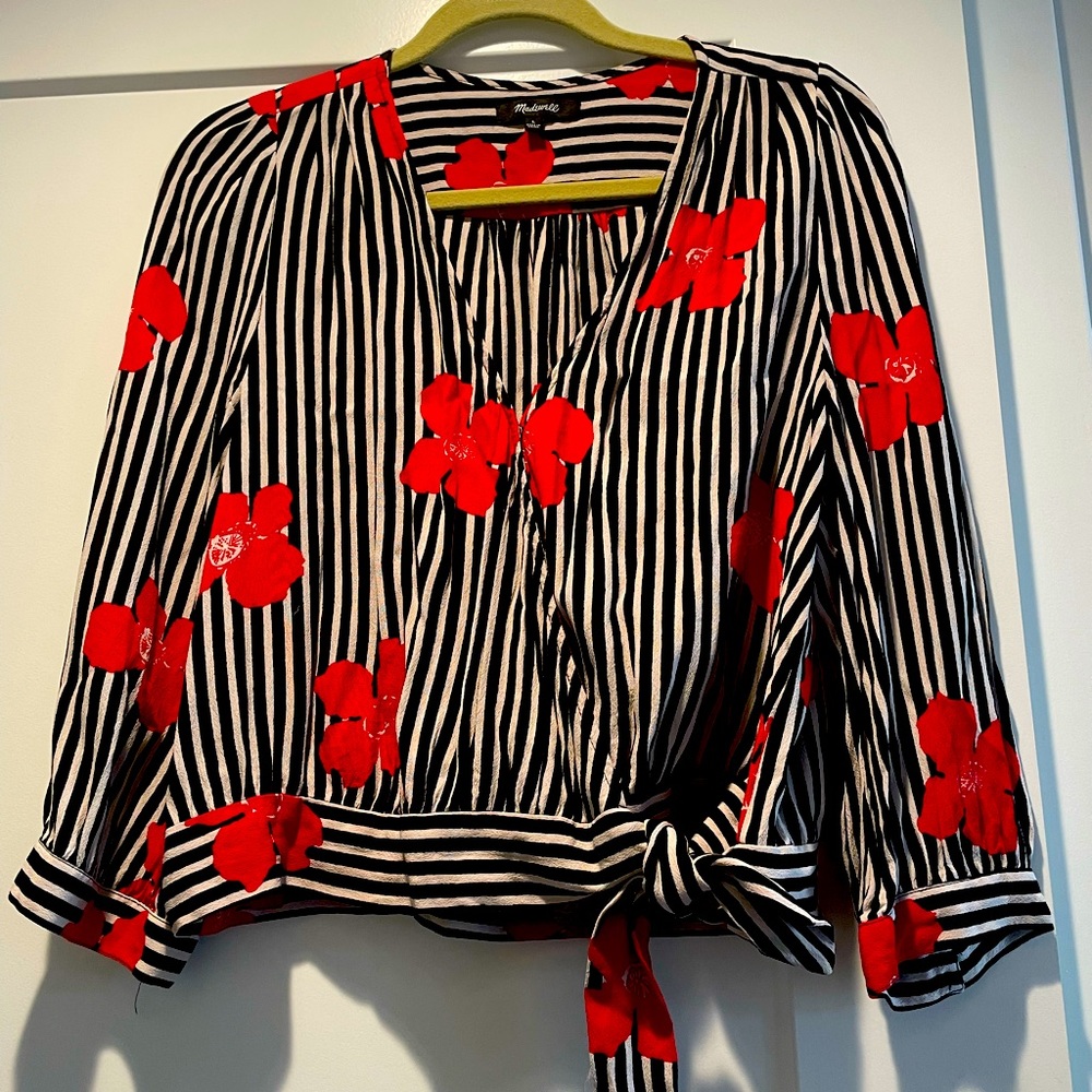 Madewell striped blouse with poppies
